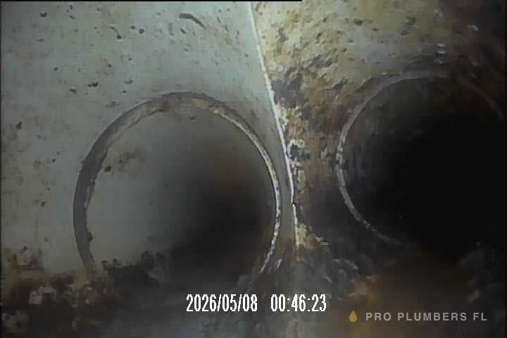 Sewer camera inspection frame — double pipe junction — Tampa Bay, FL