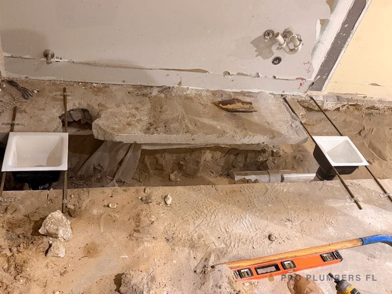 Commercial kitchen floor drains set in slab — West Palm Beach, FL