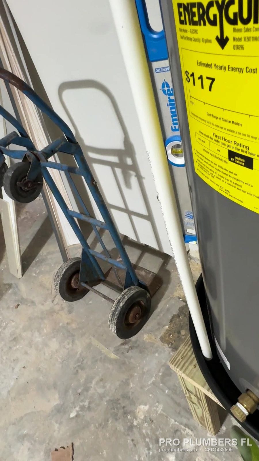 EnergyGuide label on a new heat pump water heater in Belleair Beach, Florida by PRO PLUMBERS FL, LLC (licence CFC1432506)