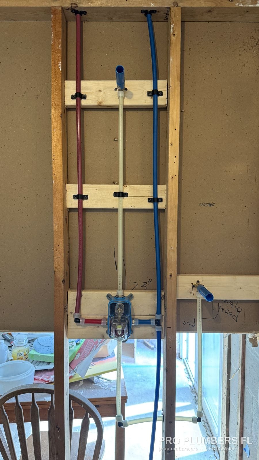 Shower rough-in with hot and cold PEX-A lines run to the valve in Belleair Beach, Florida by PRO PLUMBERS FL, LLC (licence CFC1432506)