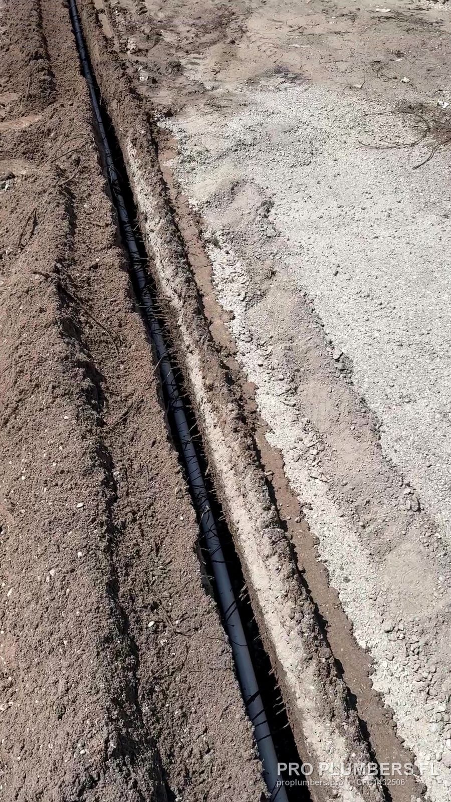 PVC irrigation line laid in a long trench in Ruskin, Florida by PRO PLUMBERS FL, LLC (licence CFC1432506)