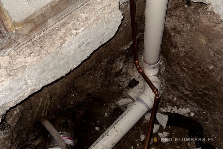 Copper water line tie-in during a slab repipe — Tampa, FL