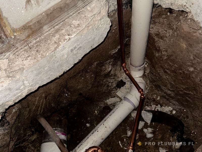 Copper water line tie-in during a slab repipe — Tampa, FL